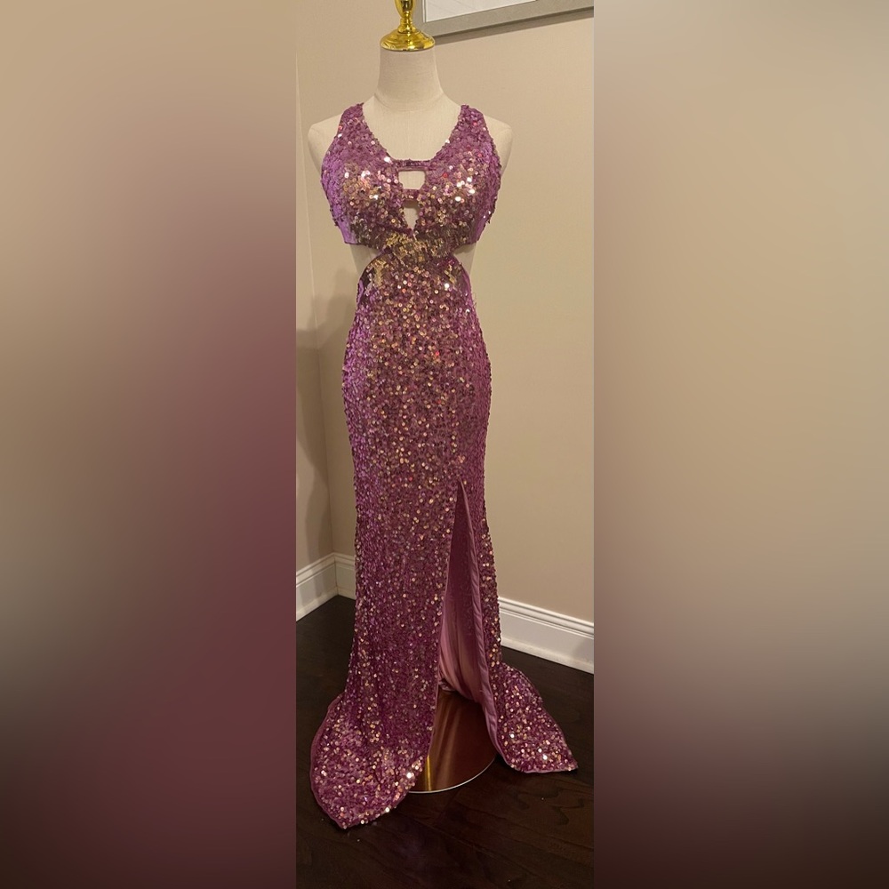 041 Precious Formals Elegant magenta Sequin Evening Gown